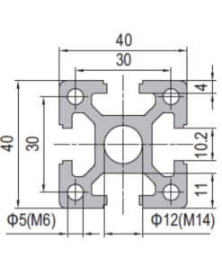 Aluminium Profile PG40 40x40 - 4 Slots Heavy