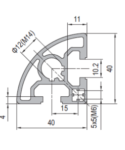 Aluminium Profile PG40 40x40 R90 - 2 Slots