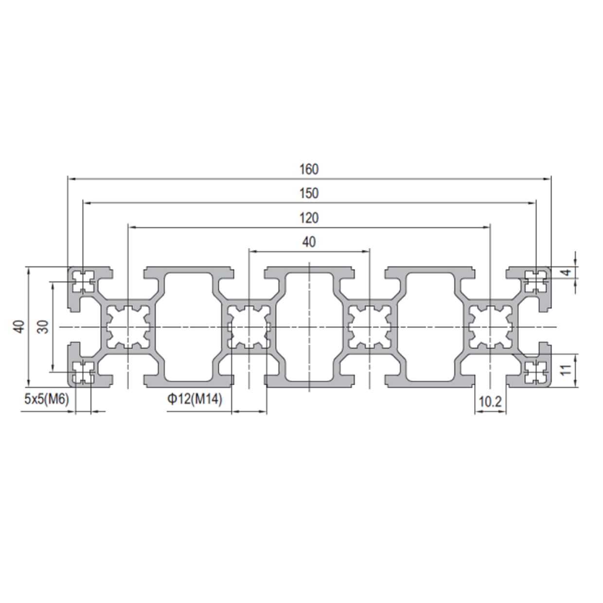 Aluminium Profile PG40 40x160 - 10 Slots
