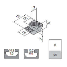 T Nut - 10 PG40/45/50/60 M6