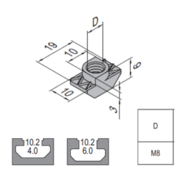 T Nut - 10 PG40/45/50/60 M8