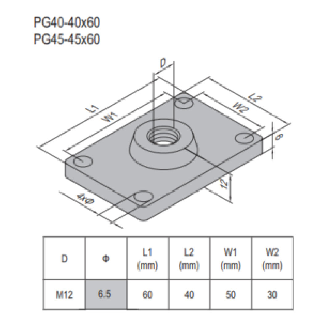 Mounting Plate PG40 40x60 Aluminum