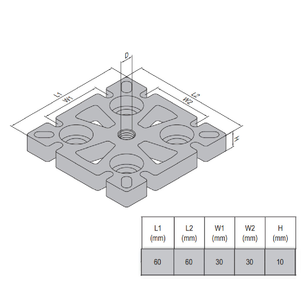 Mounting Plate PG30 60x60 Steel M16