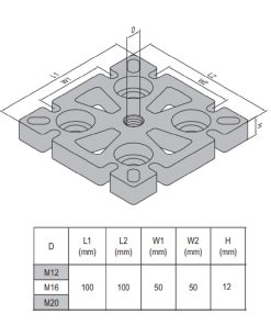 Mounting Plate PG50 100x100 Steel M16