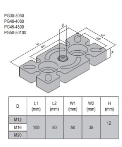 Mounting Plate PG50 50x100 Steel M12